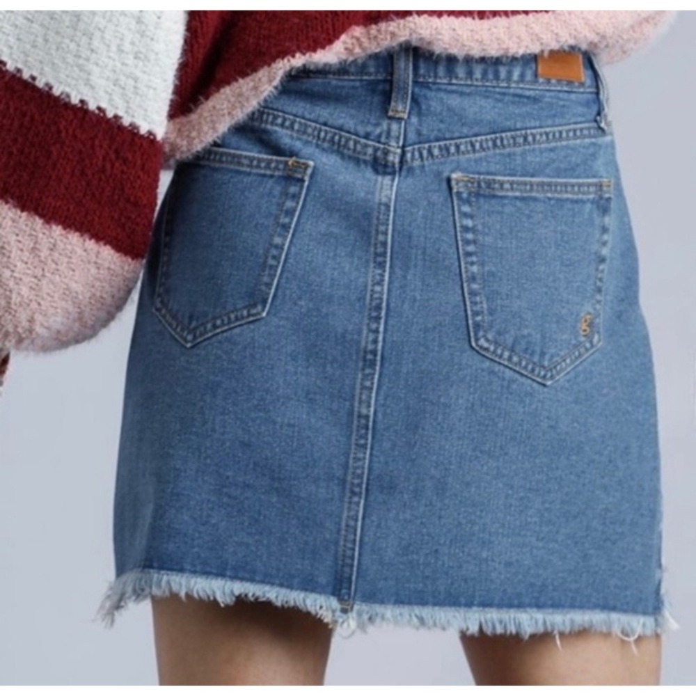 Umgee Red Piper Denim Skirt Womens XL Blue Embroidered Bird Floral Frayed Mini - Picture 5 of 17